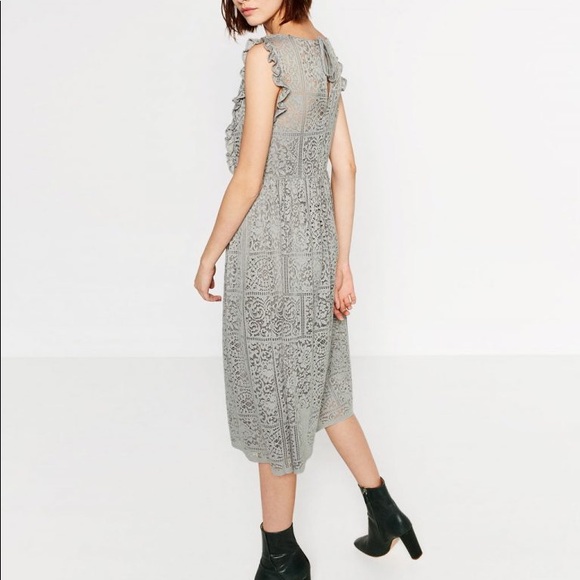 SOLD!! NWOT Zara Gray Lace Frilled Midi Dress - Picture 2 of 5